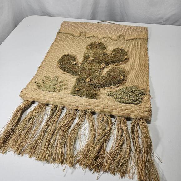 Vintage 1986 ICA Wall Hanging Southwest Woven Jute Textured 3D Cactus Tapestry - Picture 2 of 15